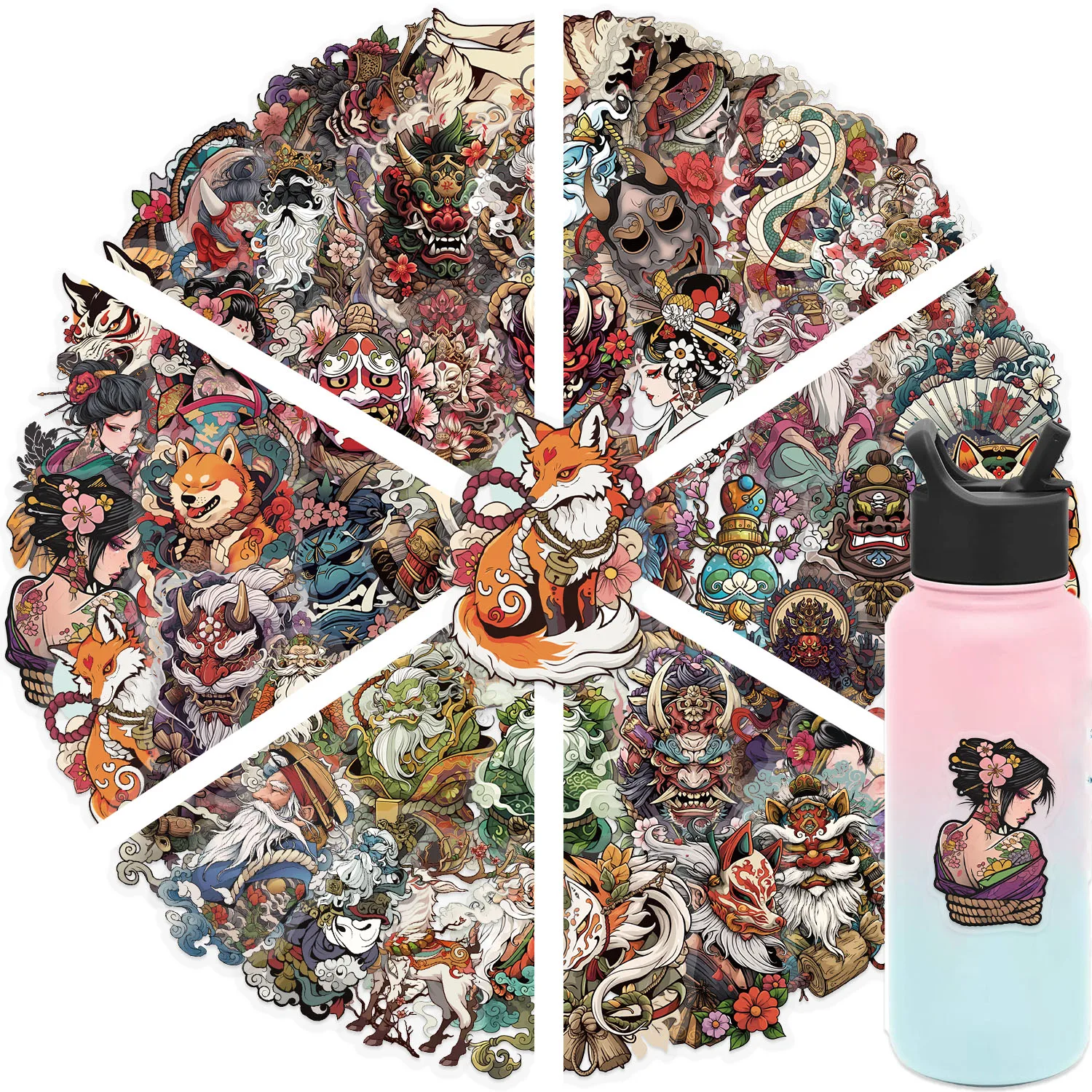 50 Stück japanische Tattoo-Kunst, Cartoon, wasserfest, Aufkleber-Set, niedliche Wasserflasche, Laptop, Skateboard, Sammelalbum, Zubehör, PET-Aufkleber