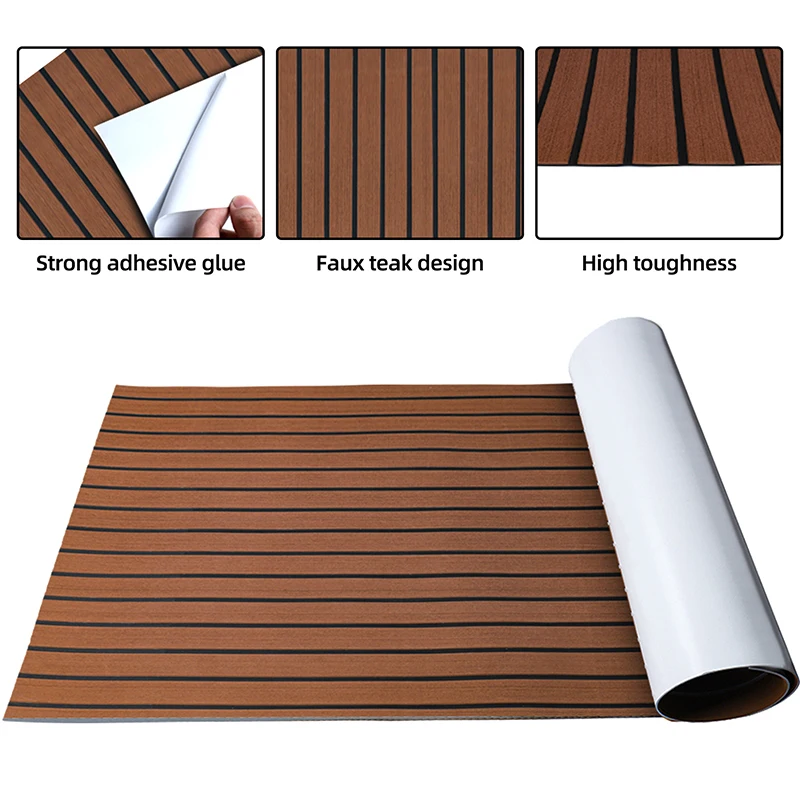 Self-Adhesive Non-slip Yacht Marine Boat  Flooring Pad EVA Foam Faux Teak Decking Sheet Accessories 240x90x5cm