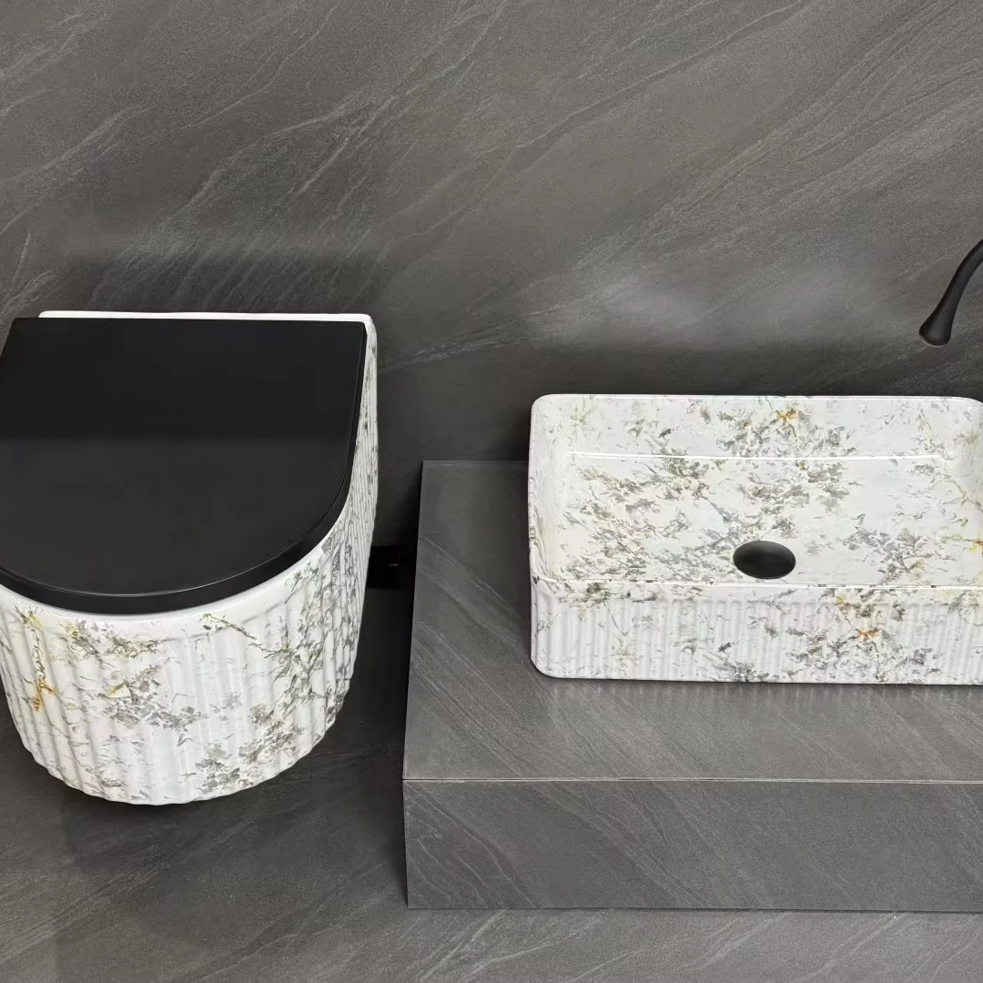 

High Temperature Marble Pattern Wall Hung Toilet Wash Basin for Hotel Use