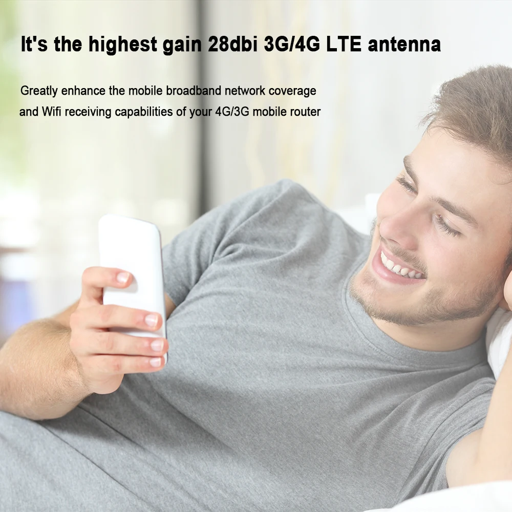 LTE Antena Conector para Modem, TS9 Conector, SMA Macho, Adaptador Roteador, 2m de Cabo, 3G, 4G, 28Dbi, LTE