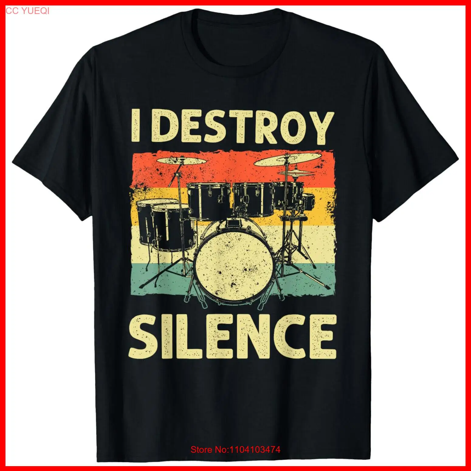 Funny Drumming Art, Drumline Drum Set Drummer Black Cotton T-Shirt S-5XL