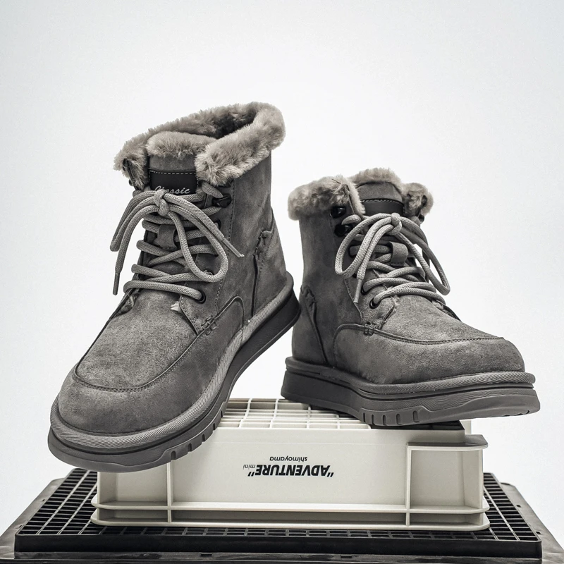 

Long Tube High Top Women's Fur Lined Lace Up Women's Winter Handmade Shoes with Thick Fur Anti Slip Sole Thick Base Solid Color