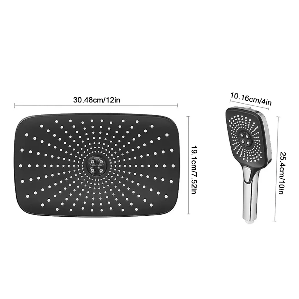 

12 Inch Bathroom Shower Faucet Set 3+1 Settings Top Spray Wall-Mount Shower Set with Extension Arm Handheld Top Spray Showerhead