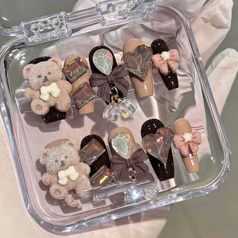 30 Pezzi di Decorazioni per Unghie a Forma di Orsetto in Velluto, Accessori per Nail Art Invernale, Materiali per Manicure
