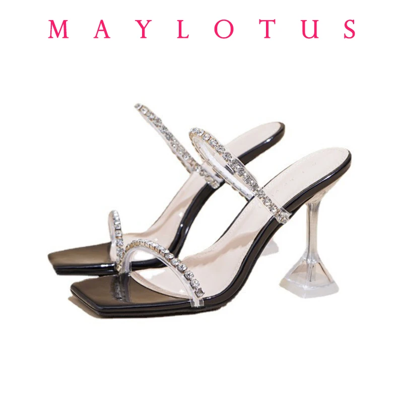 

2025 Fashion Shoes for Women Slingbacks Women's High Heels Summer Solid New Square Toe Crystal Sexy Slip-on Party High Heels