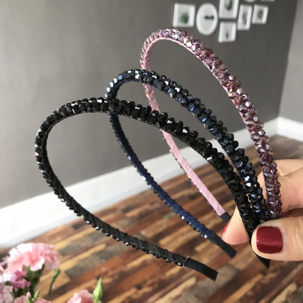 

6pcs Crystal Headband Double Row Rhinestone Hairband For Women Girls Elegant Thin Hair Hoop Party Wedding Daily Wear Fancy Ball