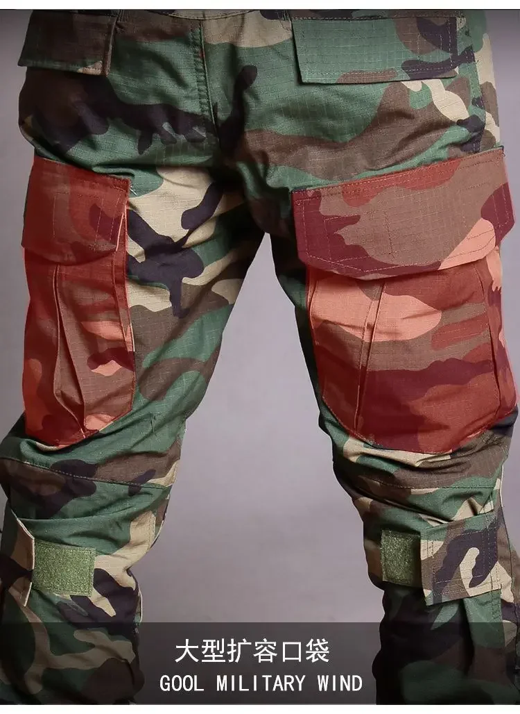 RU Camo Taktische Sets Männer Im Freien Atmungsaktive Langarm T Shirts + Multi-tasche Gerade Cargo Hose 2Pcs anzug Training Kampf Set – Detail 14