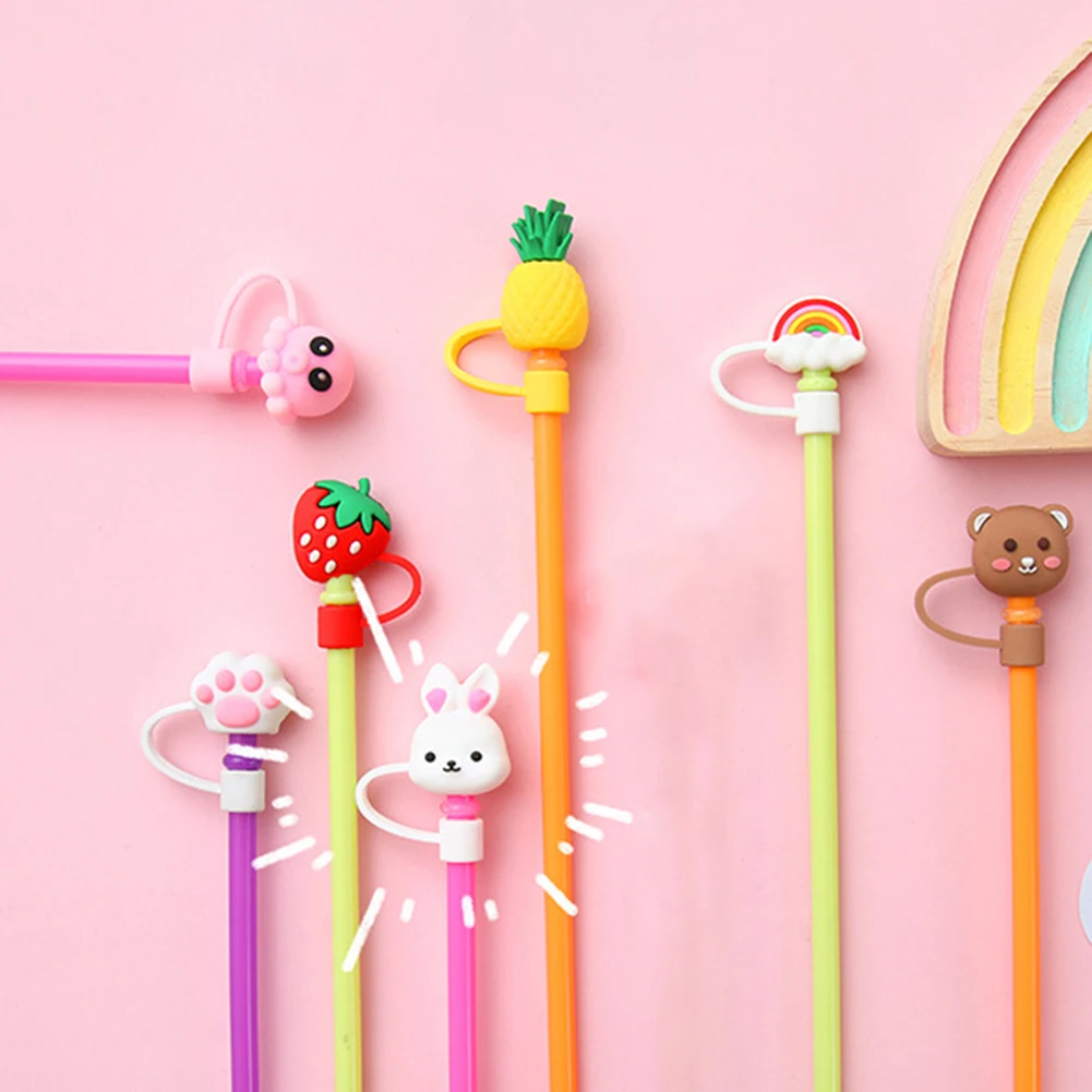Cute Cartoon Straw Silicone Tips Drinking Dust Cap Reusable Splash Proof Plugs Cover Party Straw Decoration Dust Cover