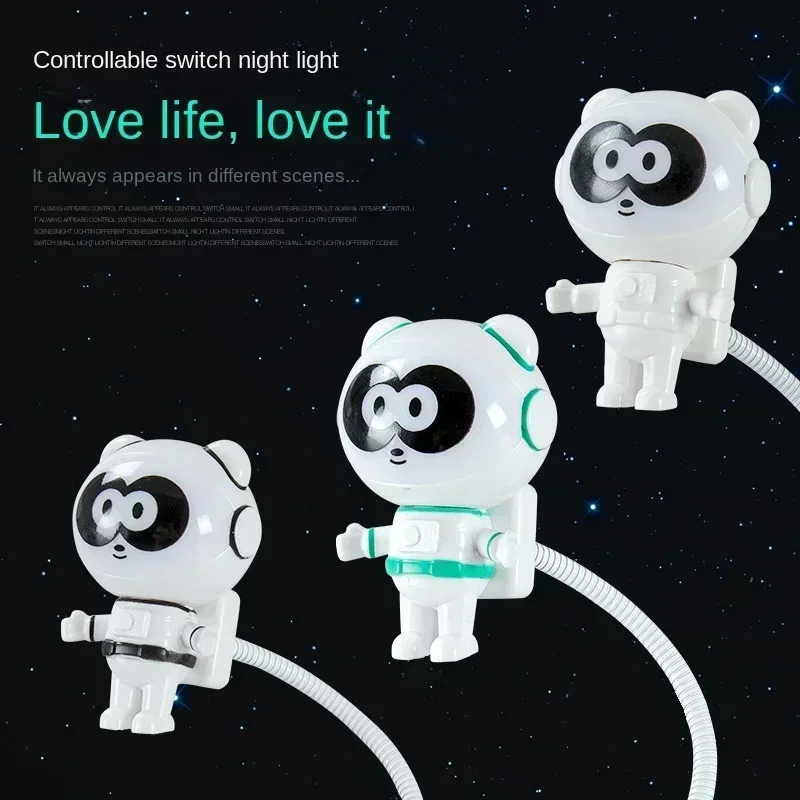 Modern Panda Astronaut Night Lights USB Interface LED Lamp Creative Cute Light Fixture Desk Decor Computer Bedroom Lighting