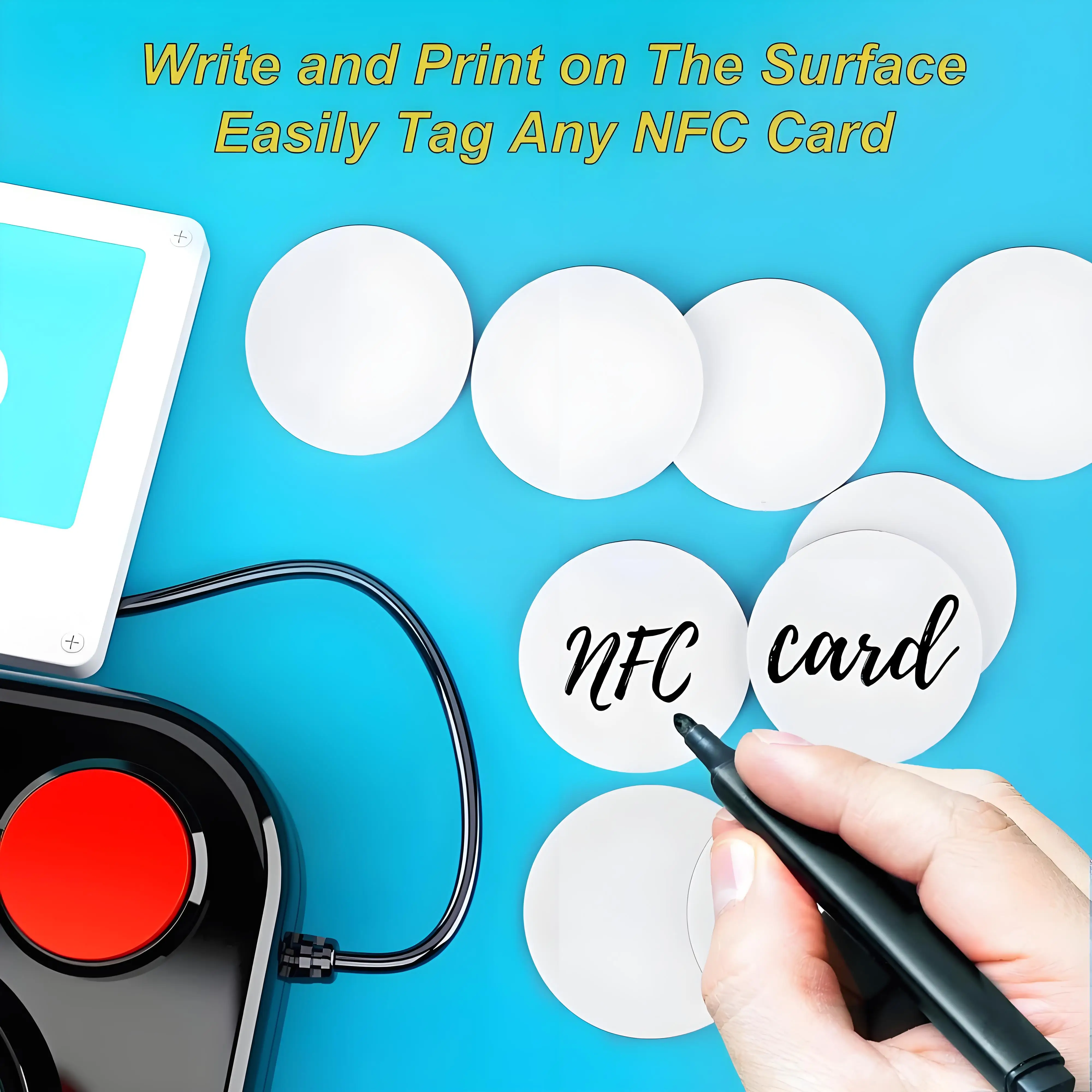 10 قطع من علامة NFC 215 NFC القابلة للتعيين مكتوبة بواسطة Tagmo تعمل مع مفتاح متاح لجميع الهواتف المحمولة NFC