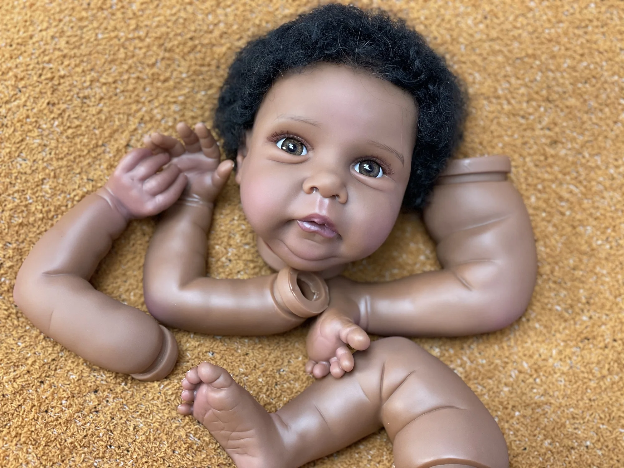 18-20Inch Dark Skin Kit Reborn With Rooted Hair DIY Realistic Reborn Doll Kits Soft Touch Feeling Lifelike Bebe Reborn Doll