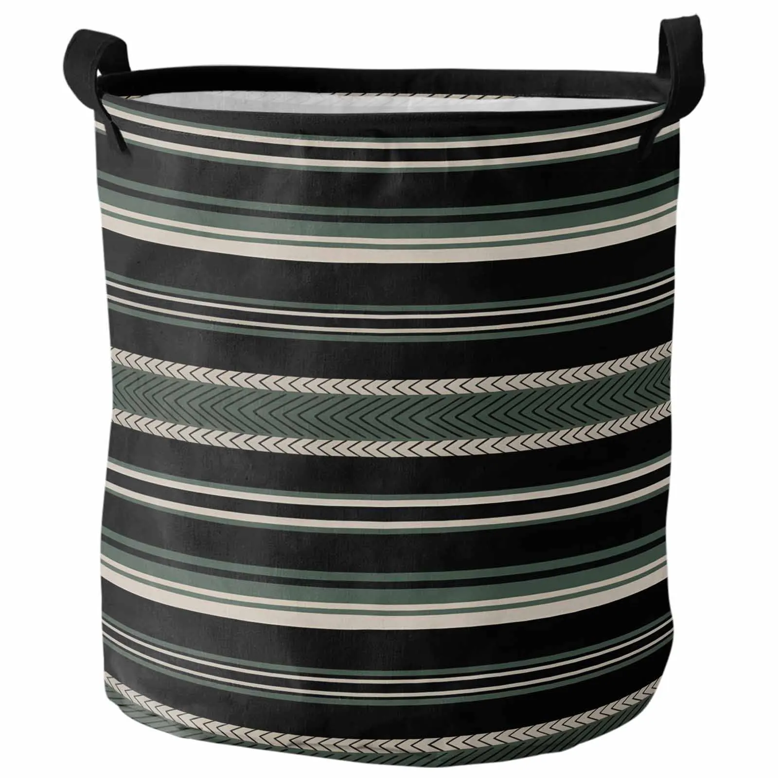 

Green Beige Herringbone Stripe Foldable Dirty Laundry Basket Kid's Toy Organizer Waterproof Storage Baskets
