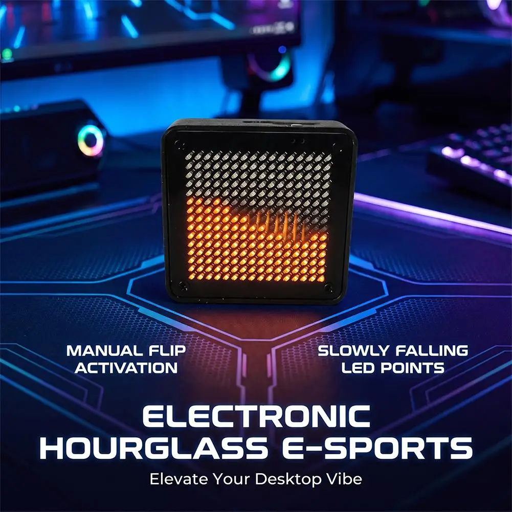Electronic Hourglass Fluid-Effect LED Desktop Ornaments Mini Desk Light Toy with Dynamic Water Flow Gaming Table Decor