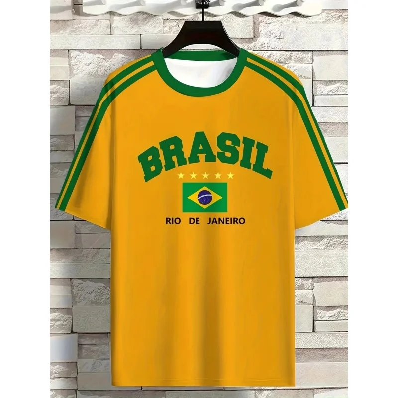 ثلاثية الأبعاد مطبوعة البرازيل العلم تي شيرت للرجال البرازيلي الرياضة نمط تي شيرت الصيف موضة عادية س الرقبة تيز فضفاضة قصيرة الأكمام