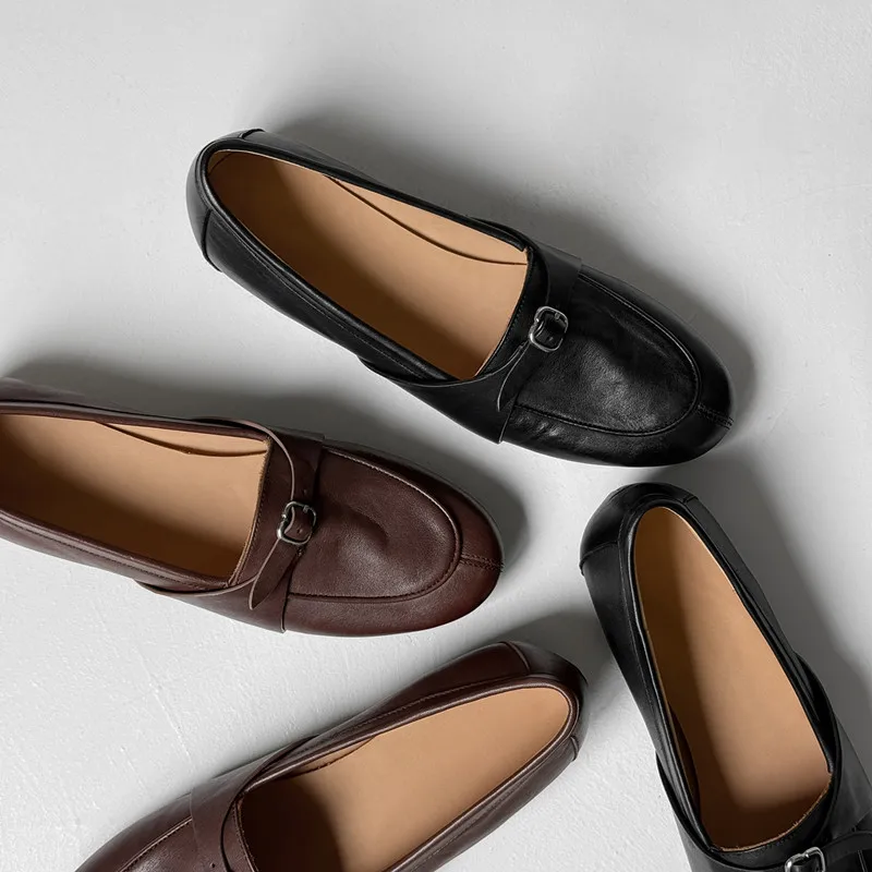 

MKKHOU Fashion Women's Shoes New High Quality Genuine Leather Shoes Round Head Low Heel Loafers Daily Casual Lightweight Shoes