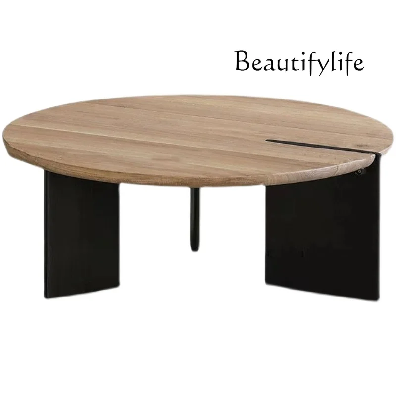 Oak round coffee table combination Nordic imported oak solid wood log color natural color simple edge table