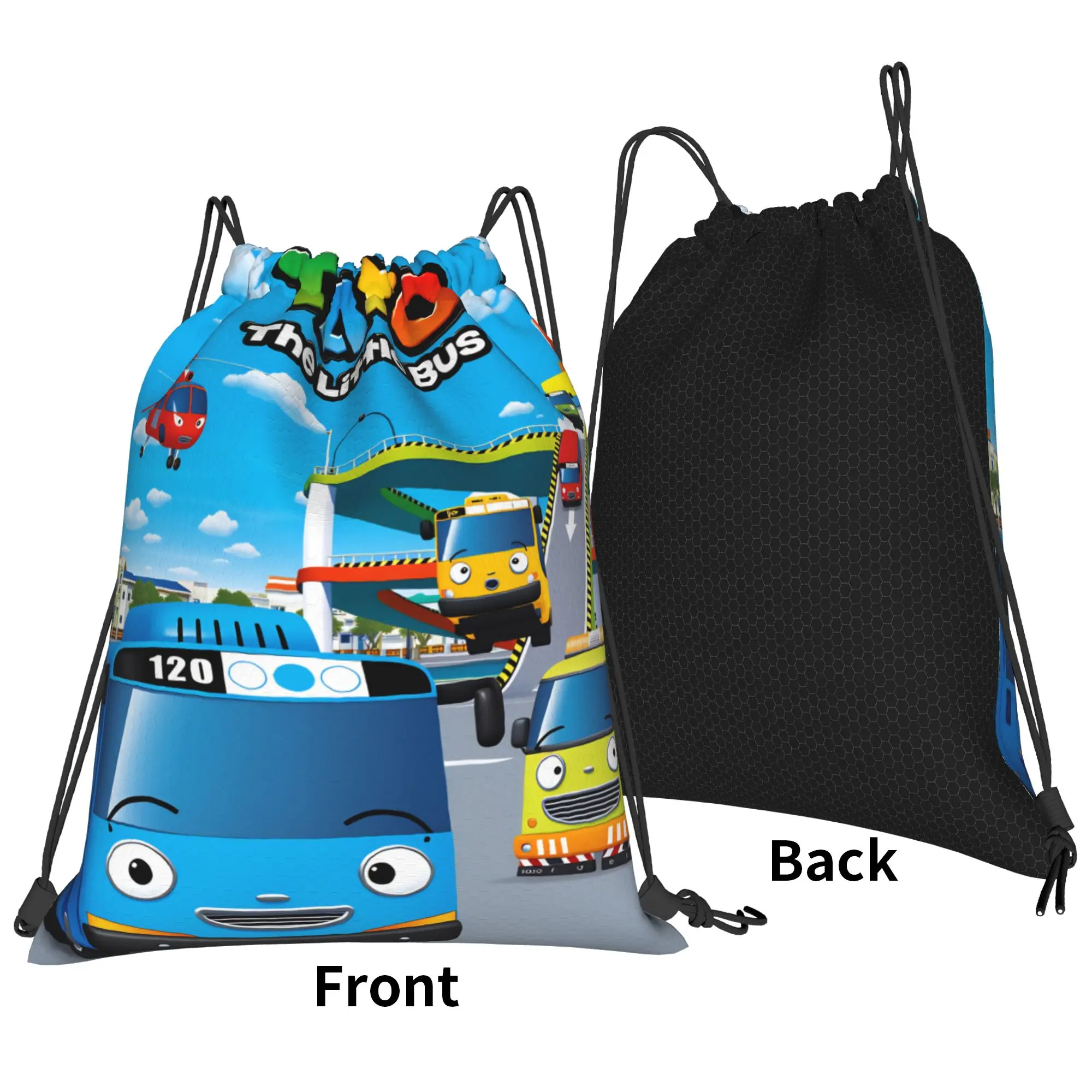 Tayo The Little Bus Drawstring Bag  Vintage Travel Backpack For Couple Water Resistant Sackpack String Bags