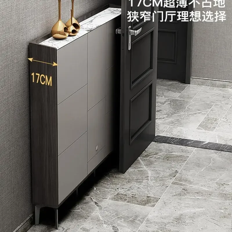 Shoe cabinet, ultra-thin and light luxury rock plate, with a 17cm flip bucket, is a modern, minimalist, and space saving door ca