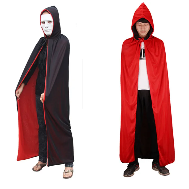 Zwarte en rode mantel voor volwassenen en kinderen, Halloween Reaper/Devil/Vampire Enkele of dubbellaagse feestcape, afneembare cape aankleden