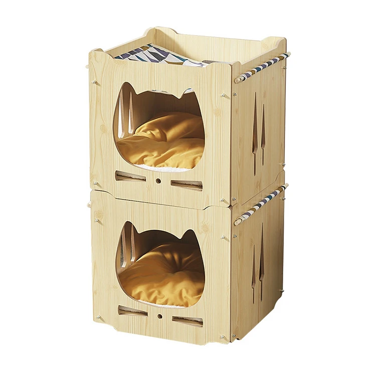 

Luxury Eco Friendly Multifunctional Stackable Wooden Cat Bed House Climbing Frame Pet House Roomcat Nest