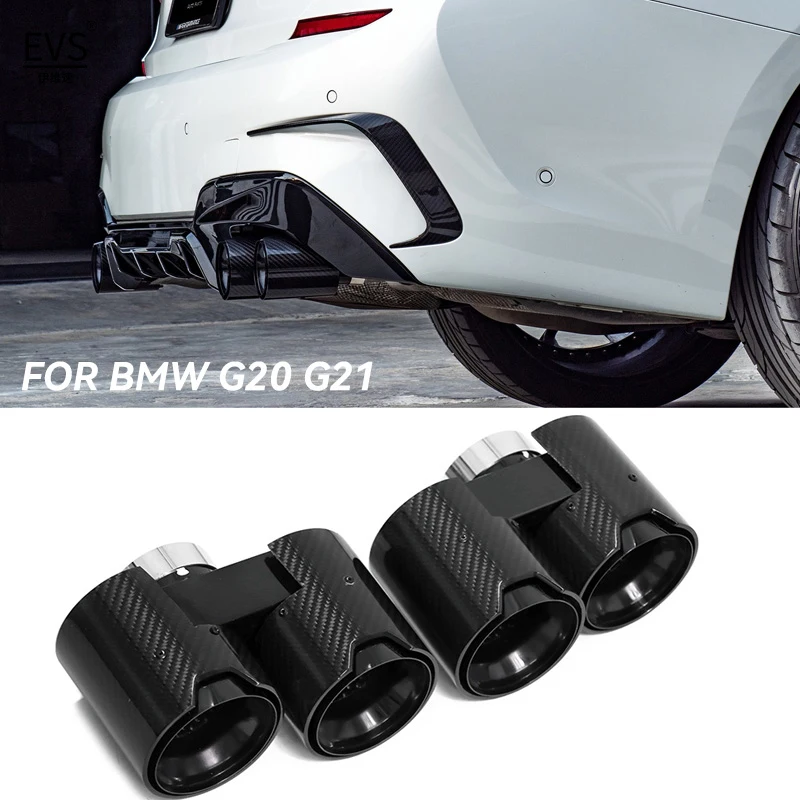 For BMW G20 G21 330i 320d 330d 325i Quad Carbon Fiber Exhaust Tip Muffler Tip Exhaust Nozzle Exhaust Pipe Replacement Tailpipe