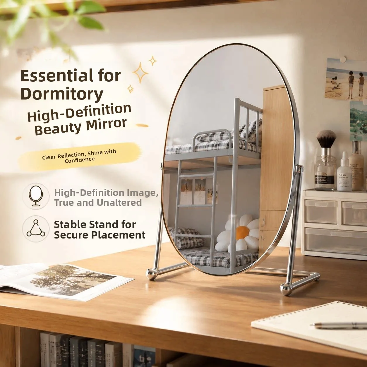 学生寮専用ミラー寝室化粧台モバイルテーブルトップ高級感デスクトップパーソナルケアツール