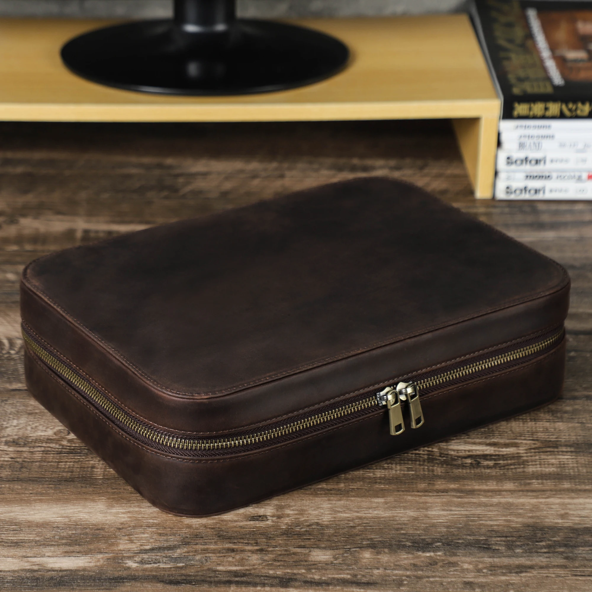 Handmade Genuine Leather Storage Case, Portable Accessories, Electronic Travel Cable Organizer Bag with Apple Mac Mini