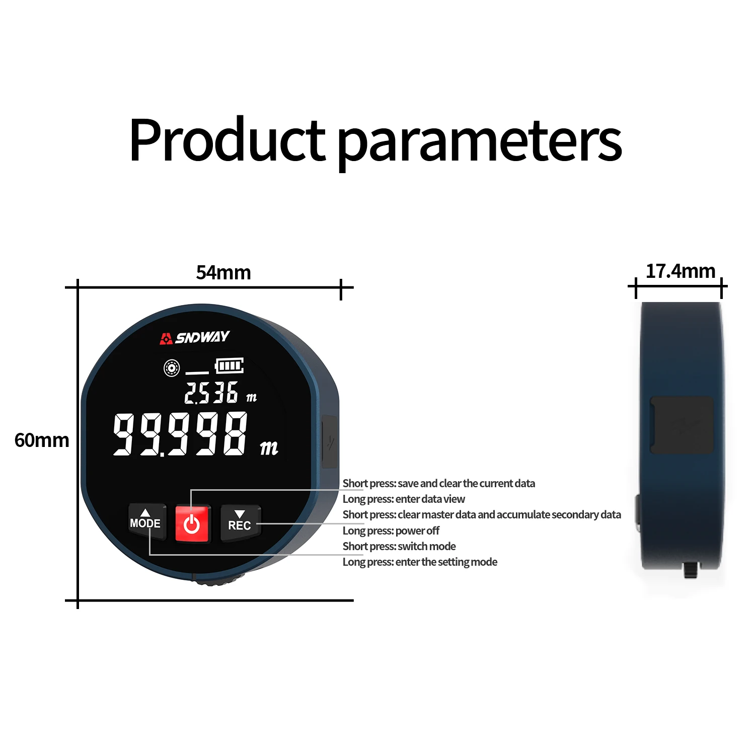 SNDWAY Roller Laser Rangefinder Laser Roll Dual Mode Distance Meter SW-X30A SW-X30D Trena Laser Tape Measure Range Finder Home