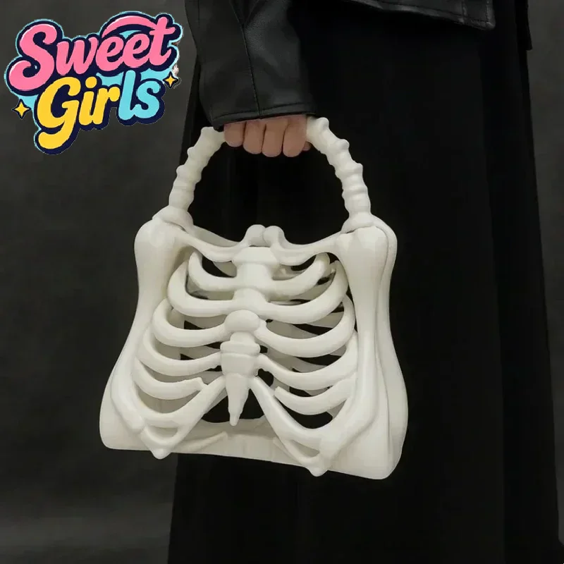 Women Girls Punk Hiphop Horror Skeleton Bag Y2k Original Design Halloween Funny Handbag 3D Print Skull Bag Retro Novelty Bag