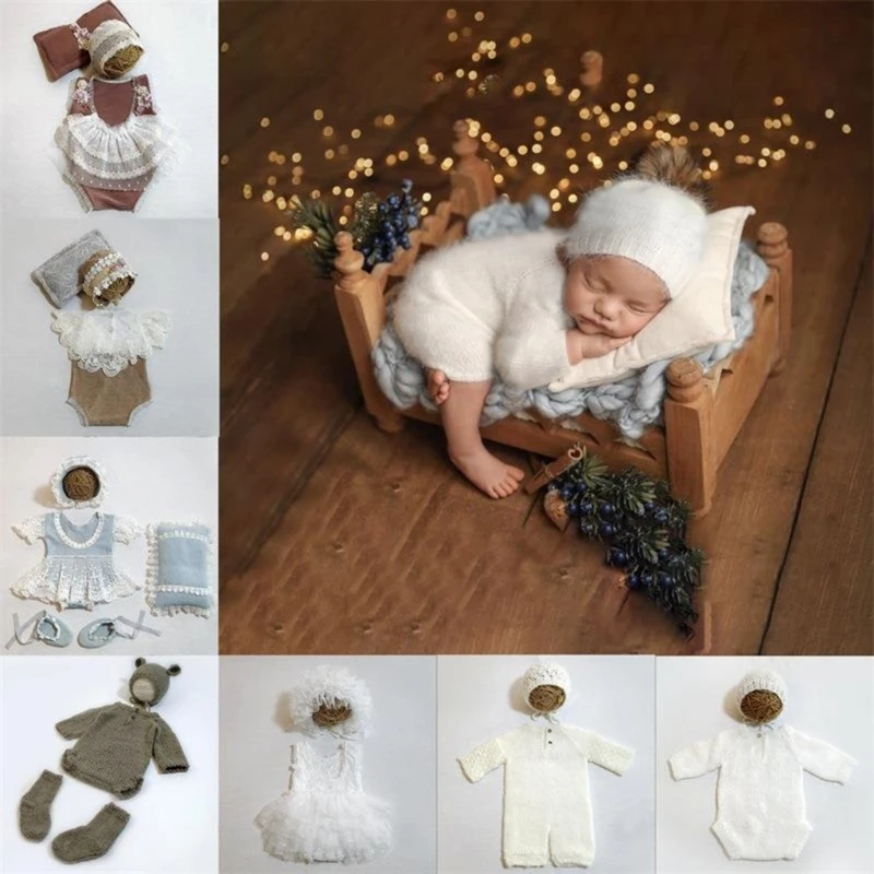 Newborn Romper  Infant Outfit with Matching Hat Lace Bodysuit Baby  Thirty Days Photography Clothing Set