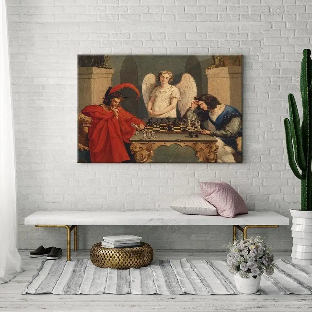 IUHYVMSM Vintage Faust And Mephistopheles Playing Chess Poster Canvas Wall Art, Classical Vintage Wall Decor for Bedroom view 4