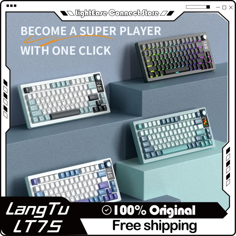 Langtu Lt75 Mechanical Keyboard 2.4g Wireless Bluetooth Tri-Mode Customized Hot Plug Multimedia Color Screen Wireless Keyboard