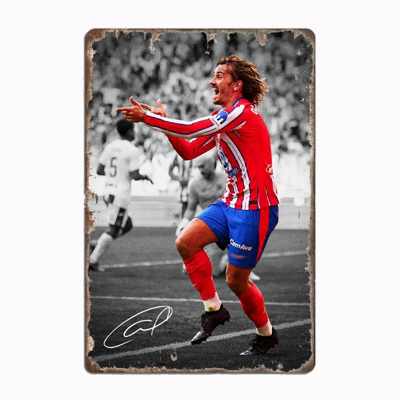 Antoine Griezmann Football Player Retro Metal Poster Sign Club Mural Wall Art Plaque Tin Sign Room Decoration Home Decor