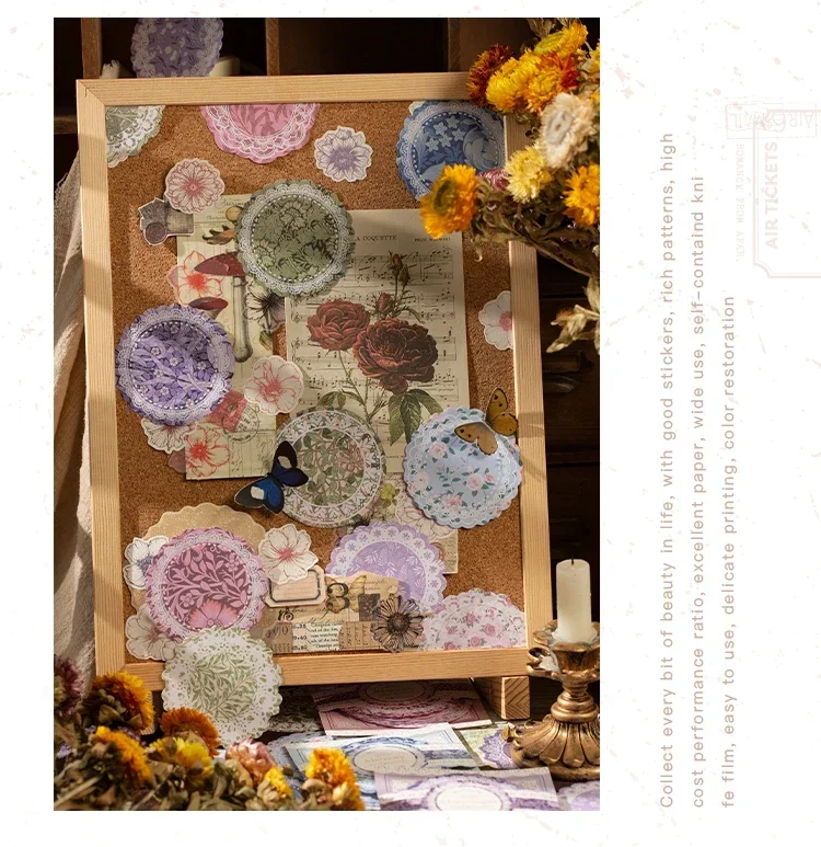 50 Stück, 4 Varianten, Handgefertigte Zeltdekoration, Serie mit Spitze und Kranz, Material für Notizblöcke, Sammlung von Blumen und Märchenmotiven, Papier. – Detail 7