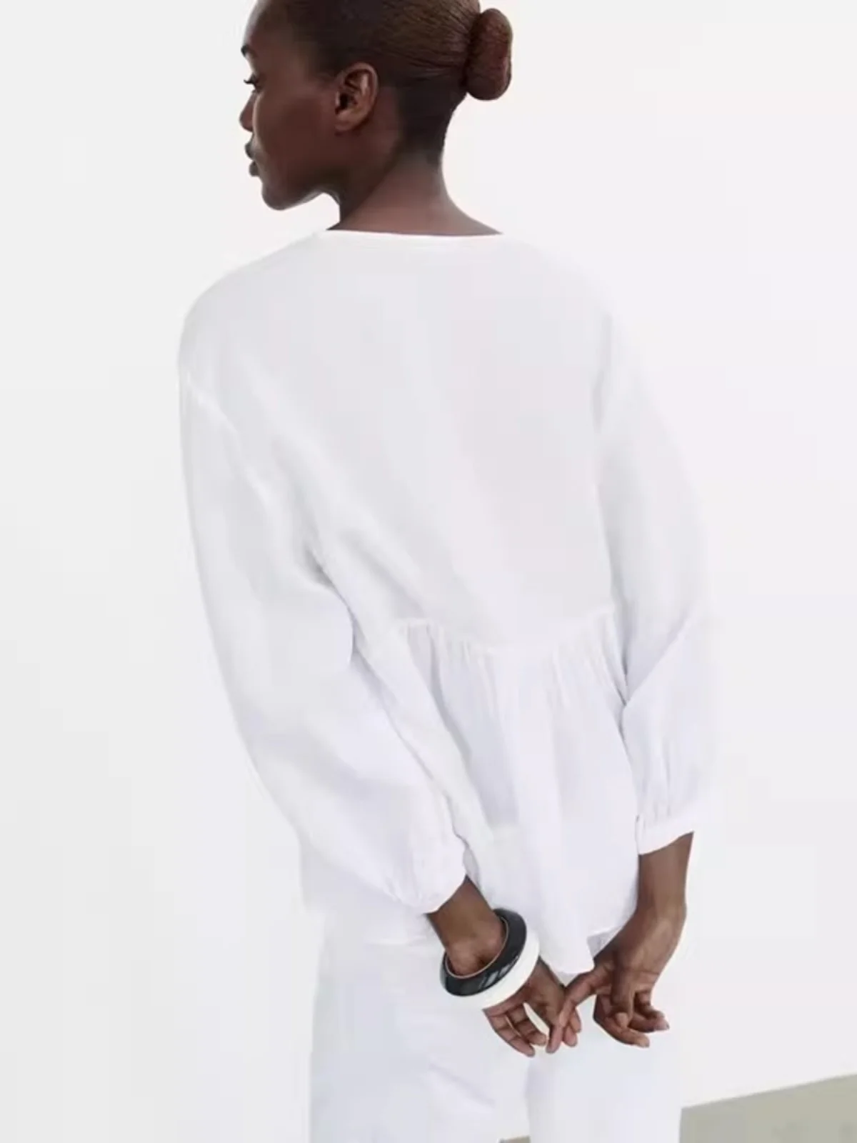 Casual Vertical Lace Trim irt Women's Faionable Decorative Embroidery New Summer irt Loose Fit Long Sve V-Ne