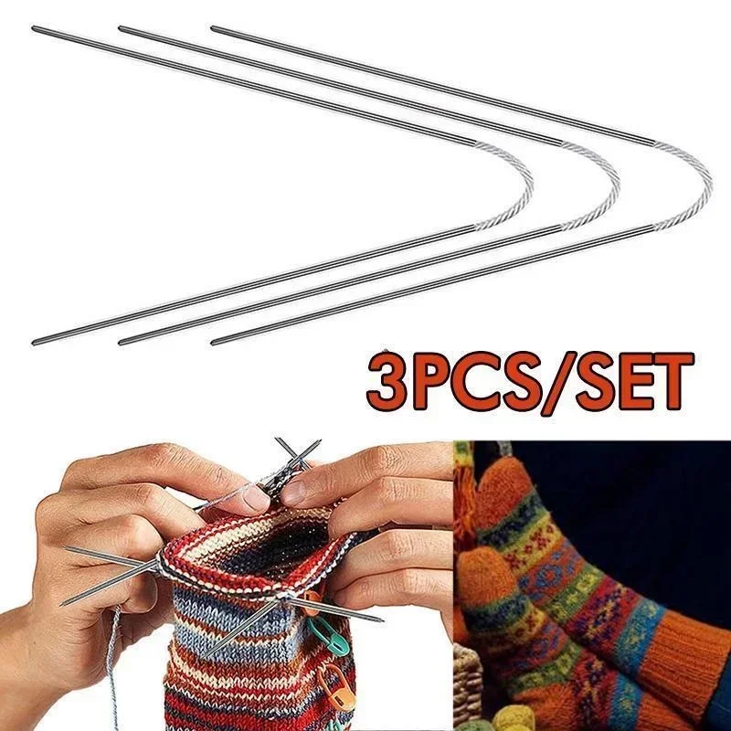 3Pcs Knitting Needles Knitting Tool Stainless Steel Circular Flexible Sock Knitting Needles