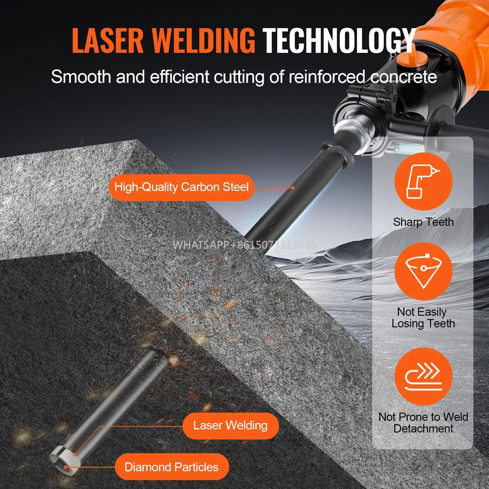 

DB Wholesale 1\" Wet Diamond Core Drill Bit with 14\" Drilling Depth 5/8'\-11 Inner Thread for Concrete for Mine Drilling Rig