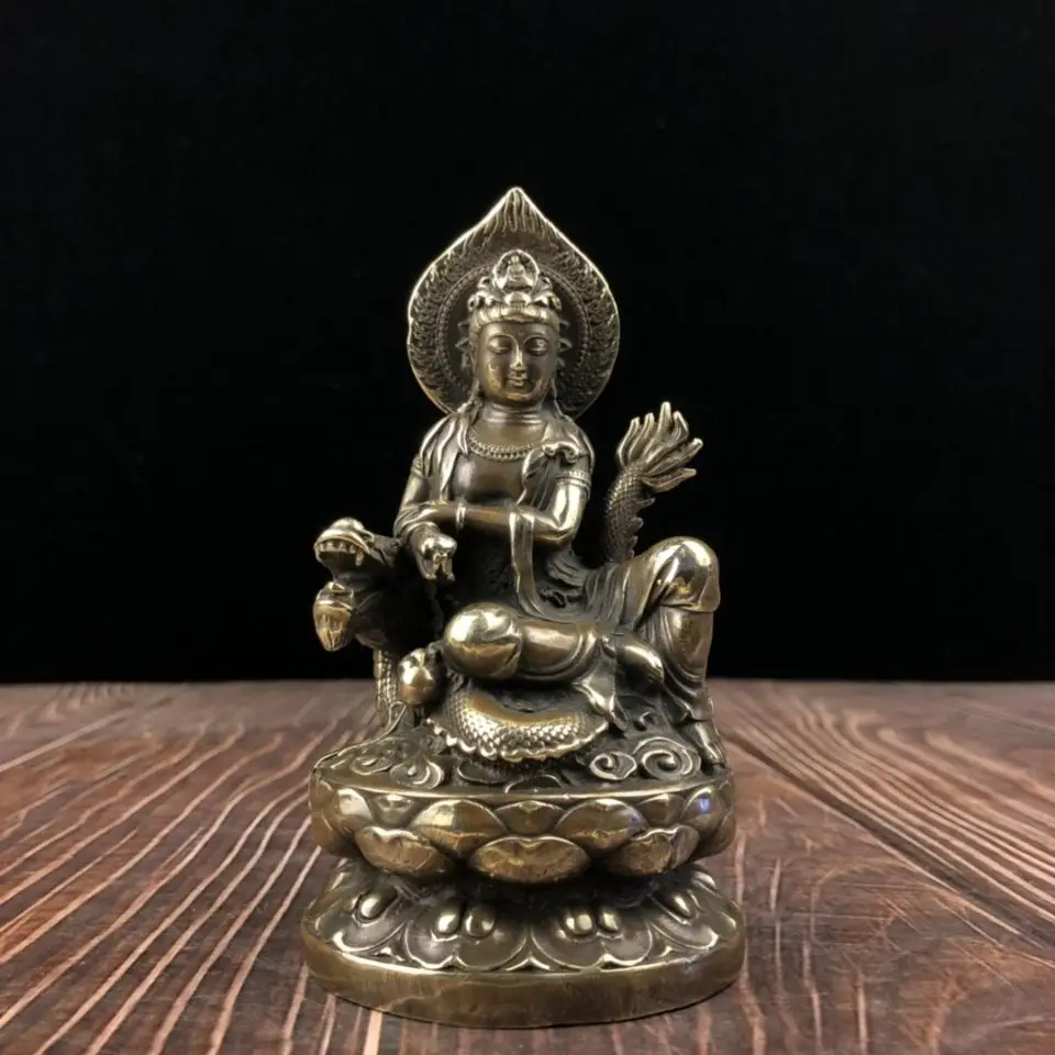 Copper lotus dragon Guanyin Statue Buddhist Buddha Statue Office Home Decor Gift for Desk Ornament