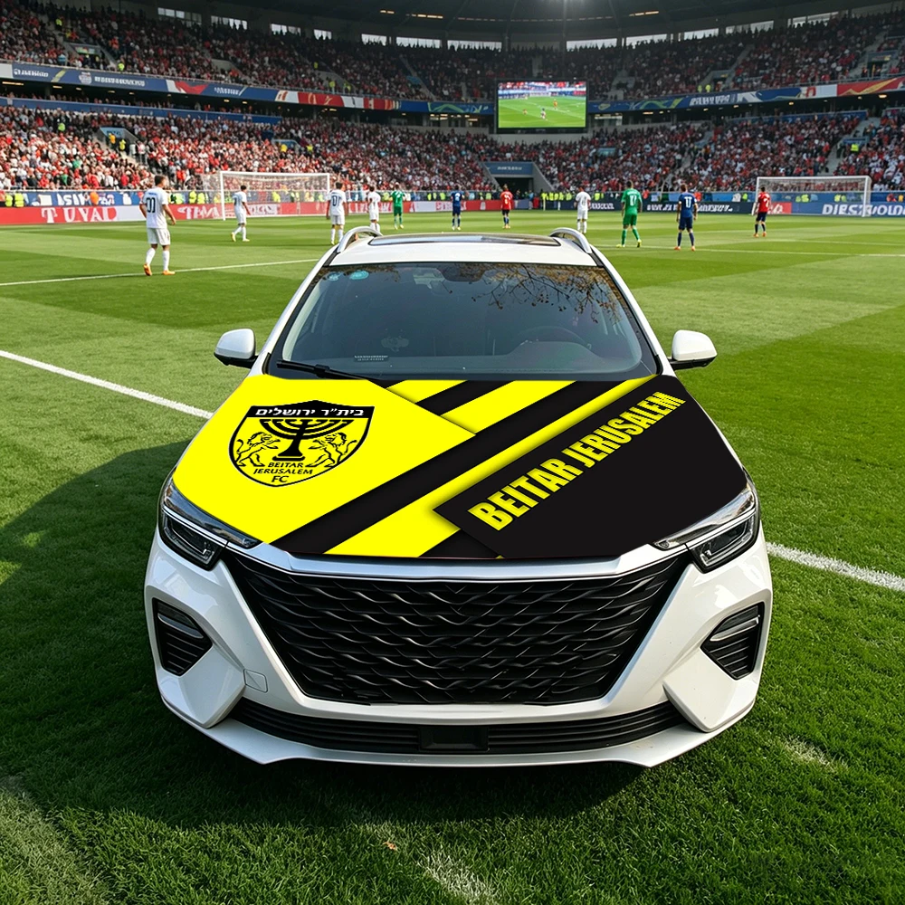 115x160cm B-Beitar Jerusalem Fc Car Engine Cover Decoration Elastic Fabrics For SUV Truck Full Graphic Decor Bonnet Banner