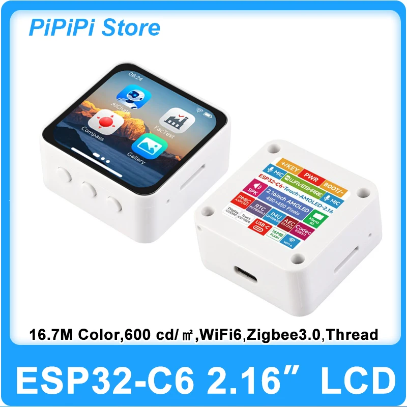 waveshare-esp32-c6-development-board-216inch-amoled-touch-wifi6-ble53-zigbee-thread-smart-home-6-axis-imu-dual-microphone-lvgl