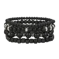 4Pcs/Set Black Gall Stone Volcanic Stone Wood Beads Multi-layer Men's Combination Elastic Bracelet For Couple Friends Jewelry 4