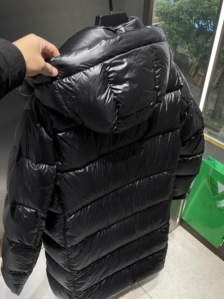 Winter New Mens Cold Resistant Long White Goose Down Jacket Thick Warm Hooded Overcoat Casual Loose Fit Straight Windproof Coat