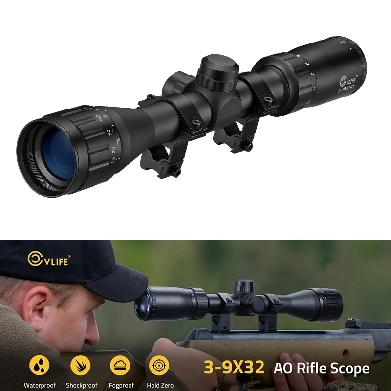 

CVLIFE Rifle Scope 3-9x32 AO Optics Riflescope Sighting Crosshair Reticle Sights Adjustable Diopter for 11mm Dovetail Rail