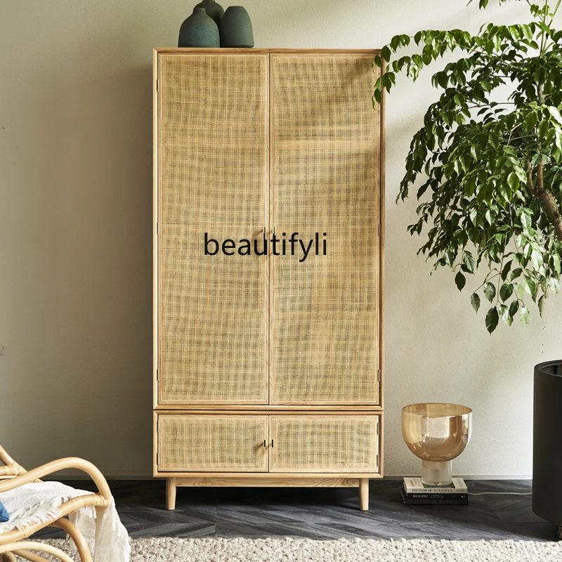

Nordic solid wood, rattan household adult storage cabinet, ash wood locker designer casement wardrobe