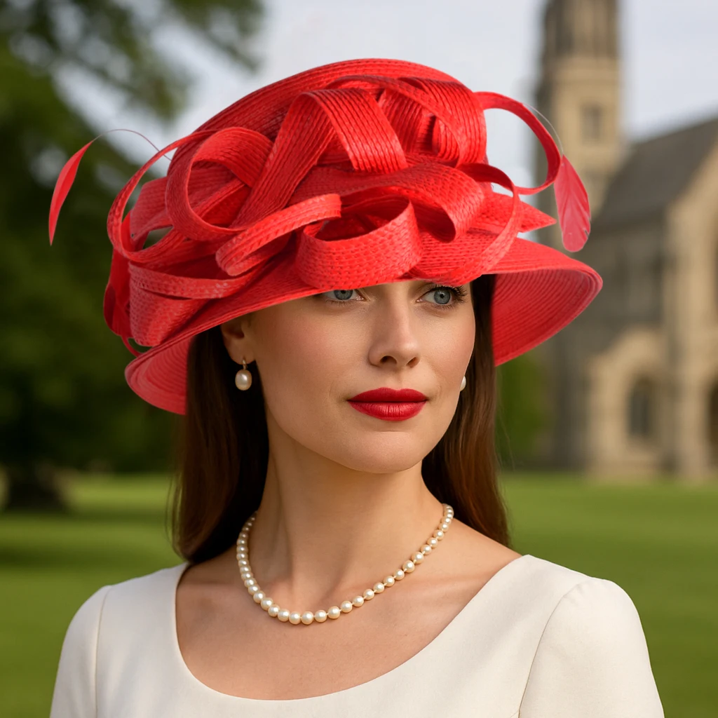 High-Quality Red Wedding Church Hat for Women, Pink Hat for Woman, Elegant Top Hat for Cocktail Party