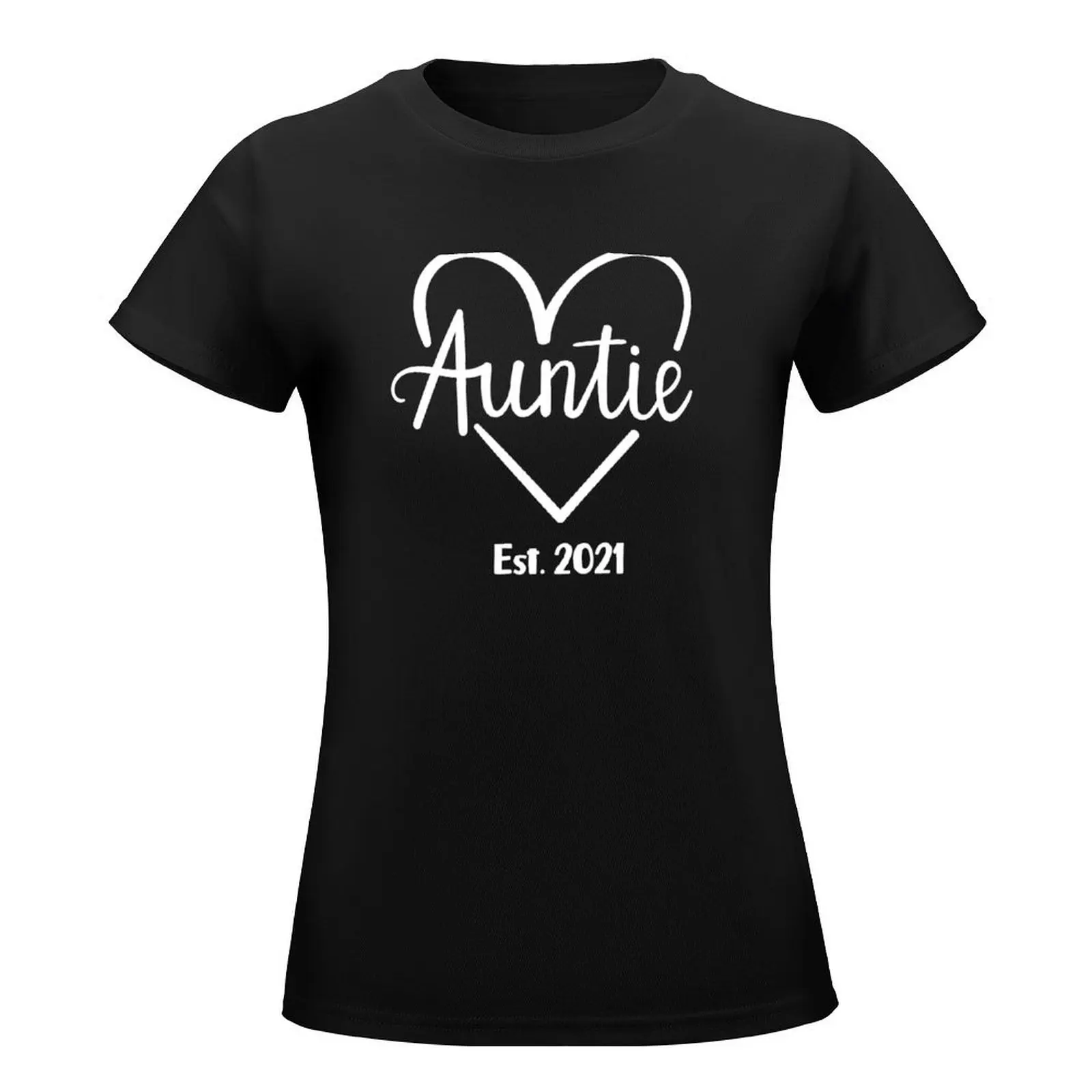 Auntie Est 2021 Cute Promoted To Aunt 2021 T-Shirt summer tops female plain tshirts woman