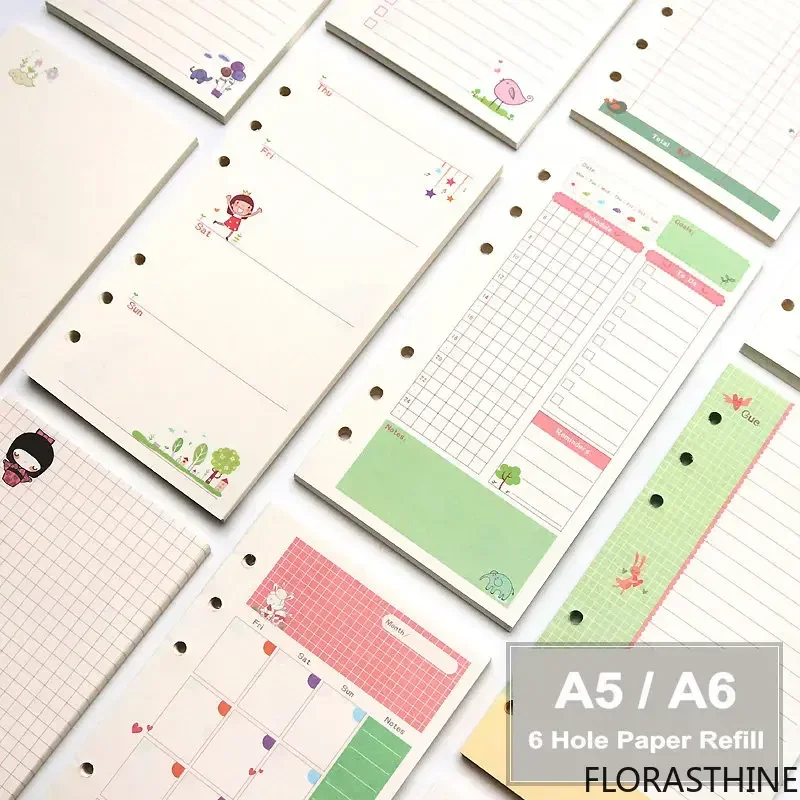 Color Page a5 Binder Sheets 6 Hole Binder Paper Refill a6 Diary on Weekly/monthly/daily Rings Planner Dot Grid Notebook Paper