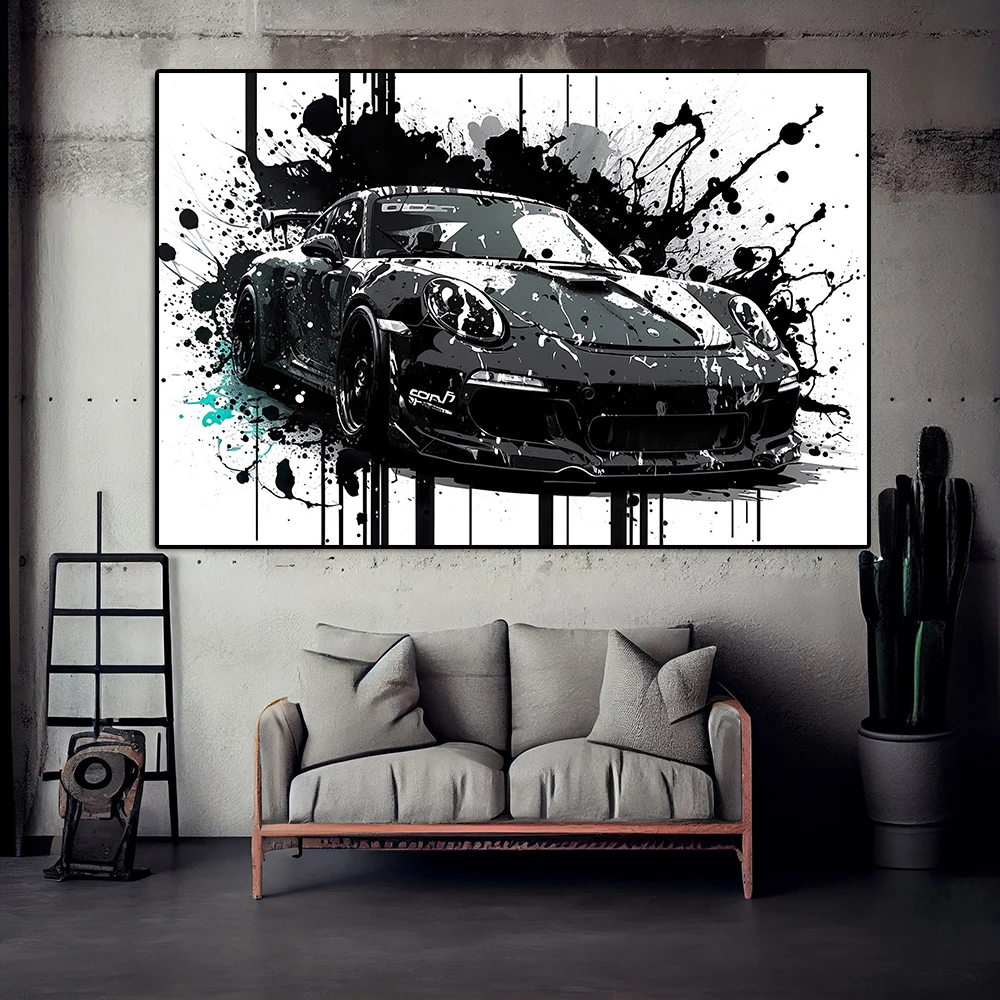 1pc Frameless Canvas Painting Classic 911 GT3 Racing Graffiti Canvas Painting Luxury Sports Car Poster Retro Supercar Wall Art view 3