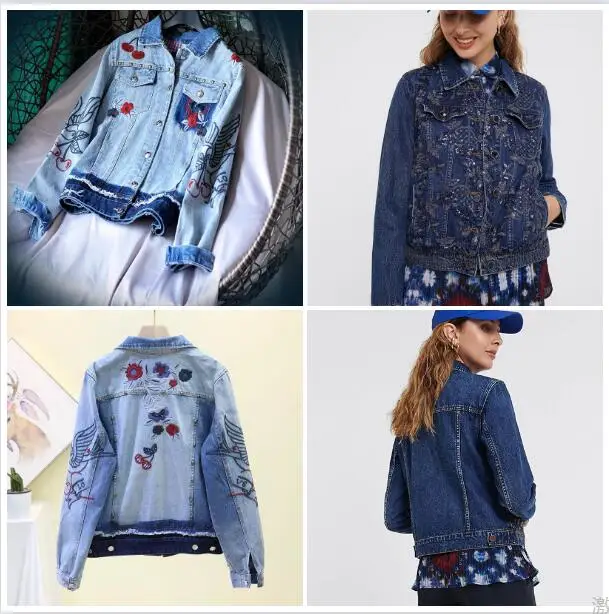 Original foreign trade order Spain new style women\'s Jean jacket embroidered printing splicing casual fashion jacket