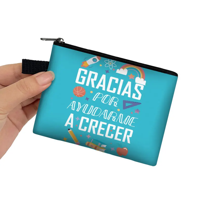 Gracias Maestra / Merci Maitresse Print portamonete spagnolo grazie insegnante Money Bags auricolare porta carte di credito portafoglio regalo